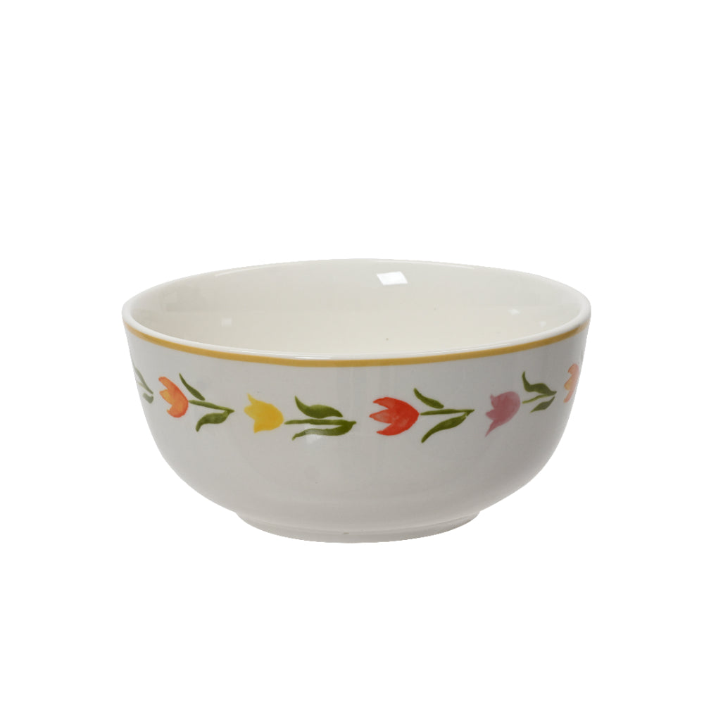 Decoris Tulip Porcelain Cereal Bowl | Assorted Floral Band, Gold Rim
