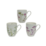 Decoris Porcelain Floral Mug | Assorted Botanical Designs, Pack of 3