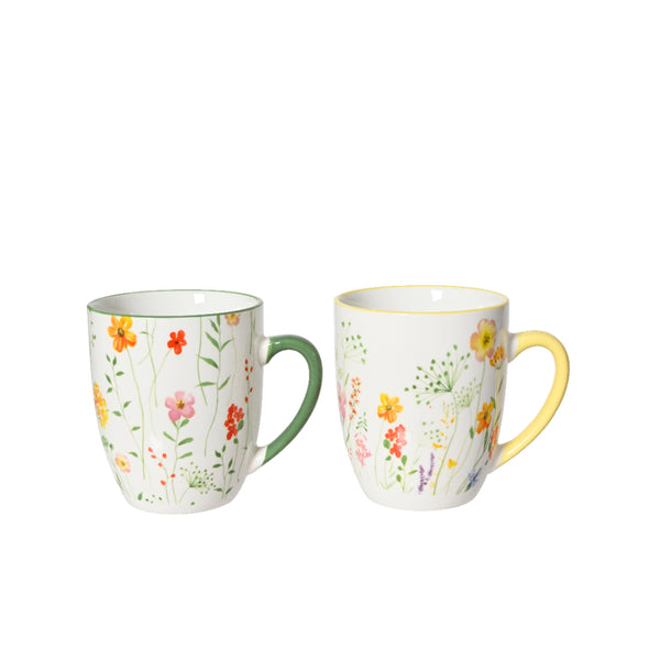 Decoris Floral Meadow Porcelain Mug | Assorted Designs, Pack of 2