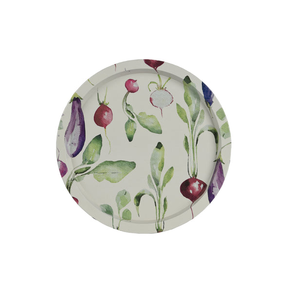 Decoris Vegetable Botanical Print Tin Serving Tray | Round, 32cm