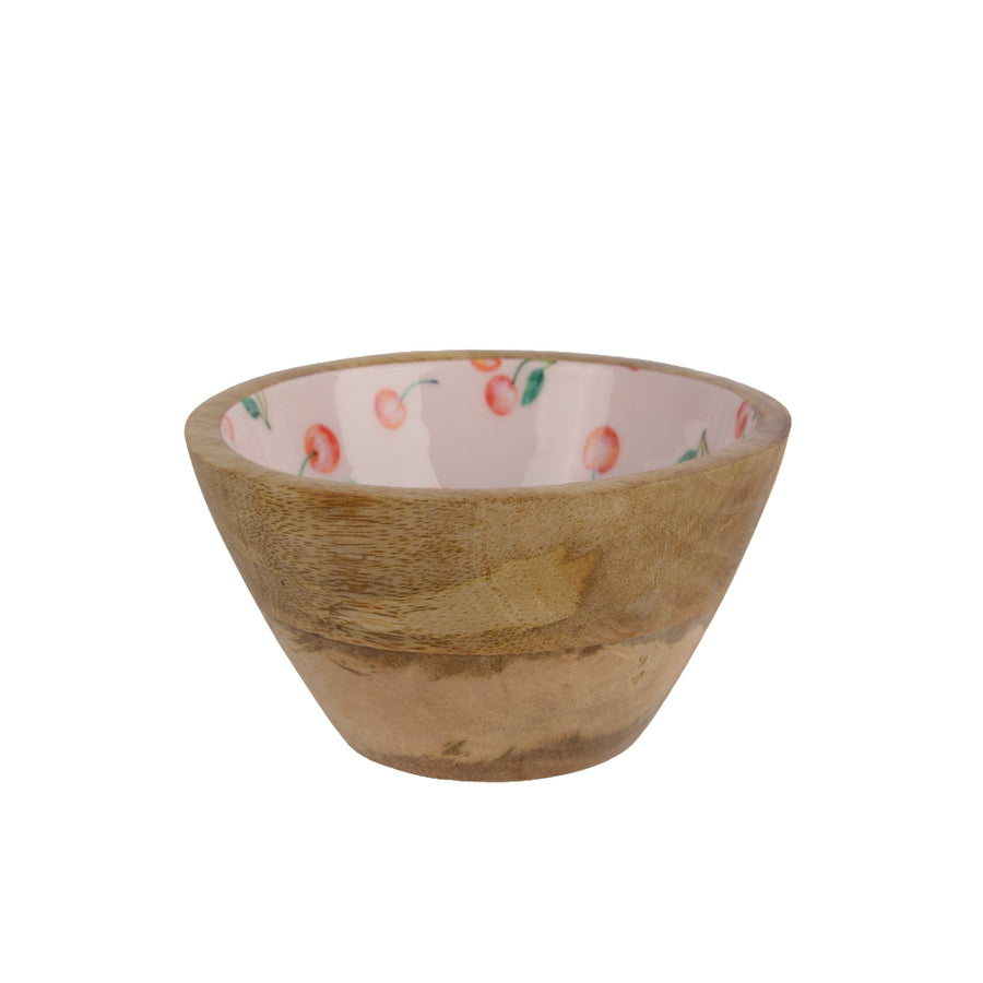 Decoris Wood-Grain Cherry Print Bowl | 12cm, Glossy Inner Lining