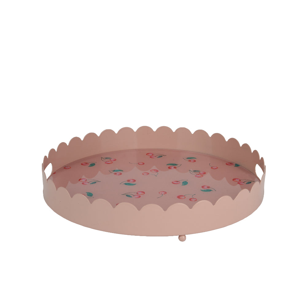 Decoris Cherry Scalloped Iron Serving Tray | Blush Pink, 30cm