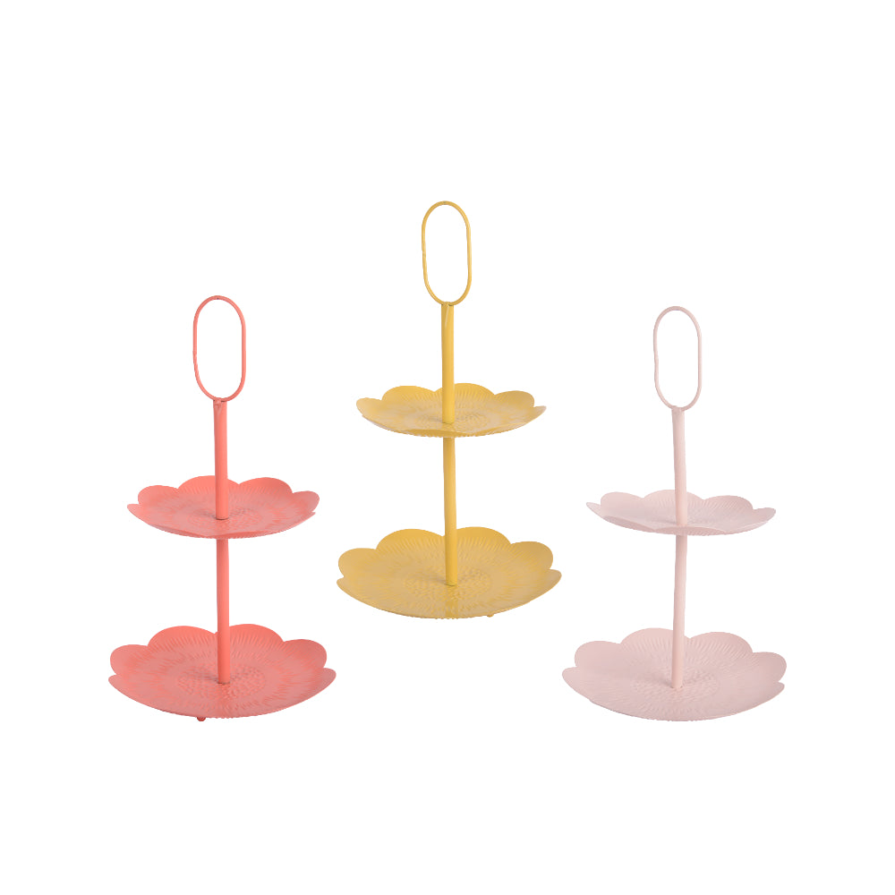 Decoris Floral Two-Tier Iron Cake Stand | Assorted Colours, 25 x 40cm