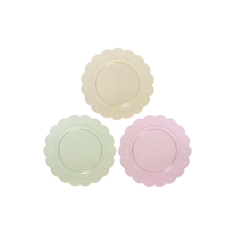 Decoris Floral Scalloped Charger Plate | Assorted Pastel Colours, Pack of 3