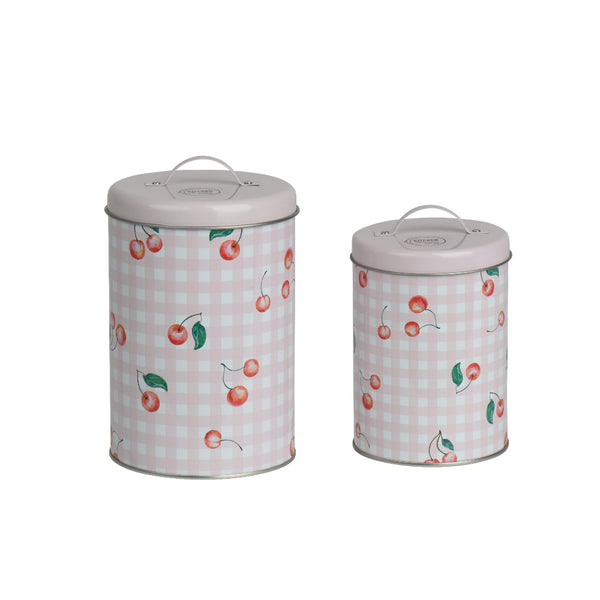 Decoris Cherry Print Kitchen Storage Tins | Set of 2, Fitted Lids