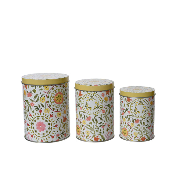 Decoris Tulip Floral Storage Tins | Set of 3, Assorted Sizes, Gold Lids