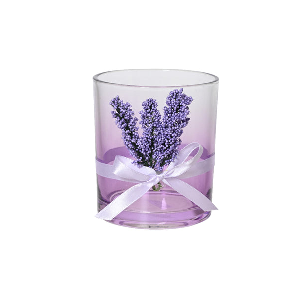 Decoris Lavender Ombré Tealight Holder | Translucent Cylinder, Ribbon Bow