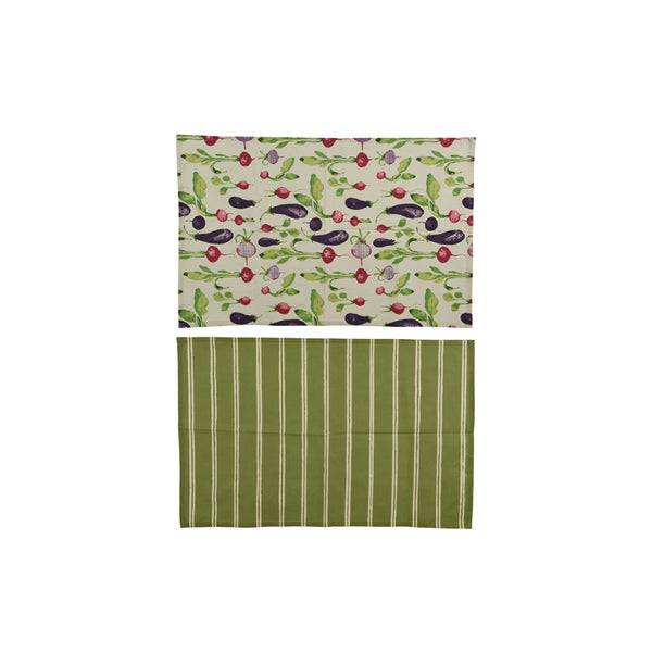 Decoris Veg & Fig Green Cotton Tea Towels | Assorted Designs, Pack of 2