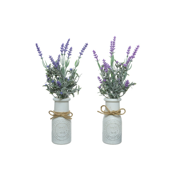 Decoris Artificial Lavender in Milk Bottle Pot | 32cm, White, Assorted