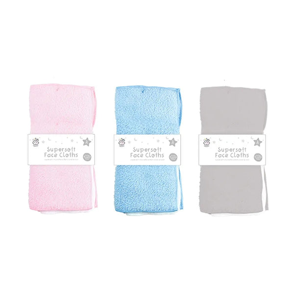 Baby Wash Cloths - Supersoft - 3 Pack