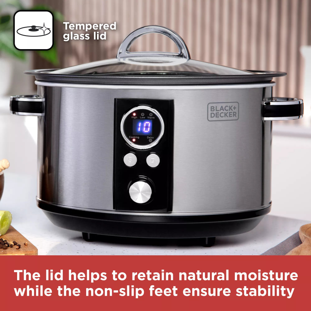 Black + Decker Digital Slow Cooker | 6.5L, Delay Start, Warm Setting
