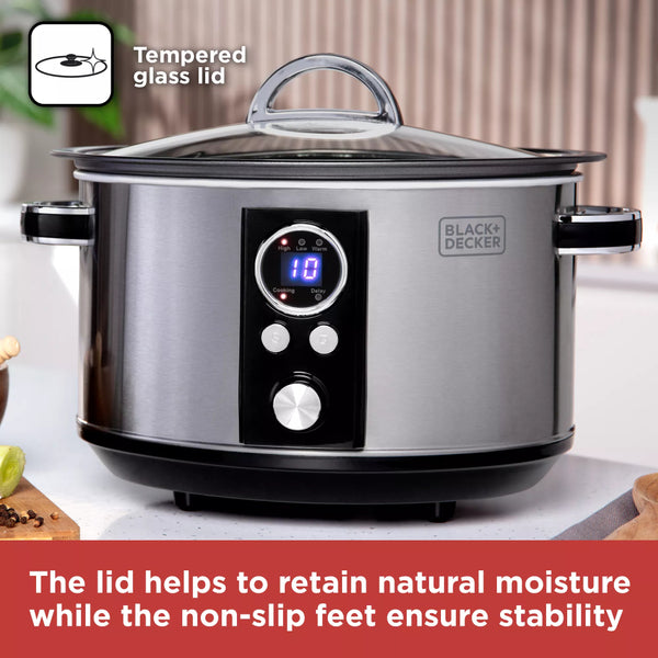 Black + Decker Digital Slow Cooker | 6.5L, Delay Start, Warm Setting
