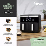 Swan Cyclonic Digital Dual Air Fryer | 7.6L, Dual Cooking Zones