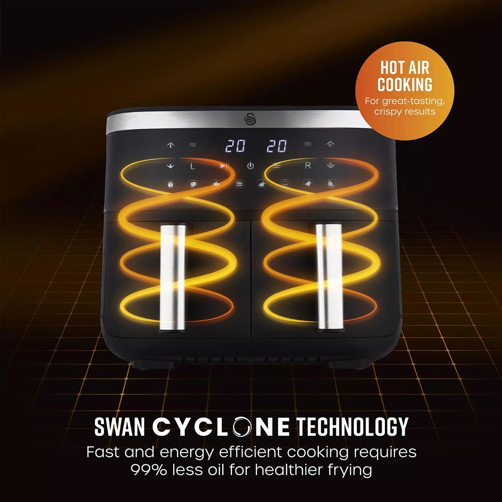 Swan Cyclonic Digital Dual Air Fryer | 7.6L, Dual Cooking Zones