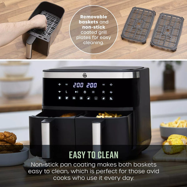 Swan Cyclonic Digital Dual Air Fryer | 7.6L, Dual Cooking Zones