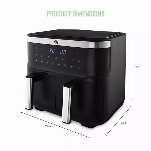 Swan Cyclonic Digital Dual Air Fryer | 7.6L, Dual Cooking Zones