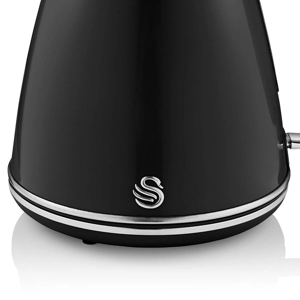 Swan Retro Electric Jug Kettle | 1.5L, Black, Cordless, Chrome Accents
