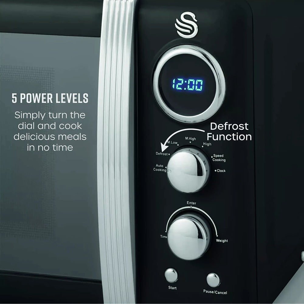 Swan Retro Digital Microwave | 800W, Black Finish