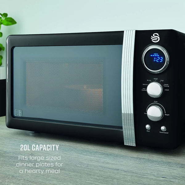 Swan Retro Digital Microwave | 800W, Black Finish