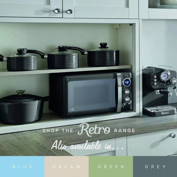 Swan Retro Digital Microwave | 800W, Black Finish