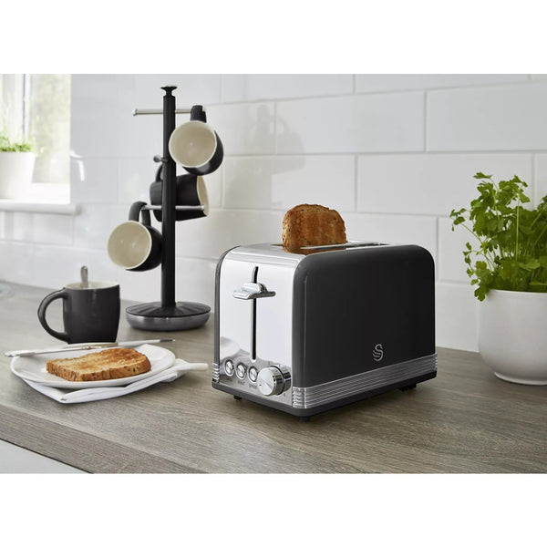 Swan Retro Black 4 Slice Toaster | Browning Control, Cancel, Reheat, Defrost
