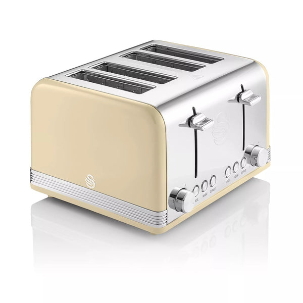 Swan Retro Cream 4 Slice Toaster | Dual Controls, Variable Browning