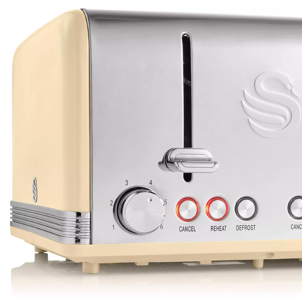 Swan Retro Cream 4 Slice Toaster | Dual Controls, Variable Browning