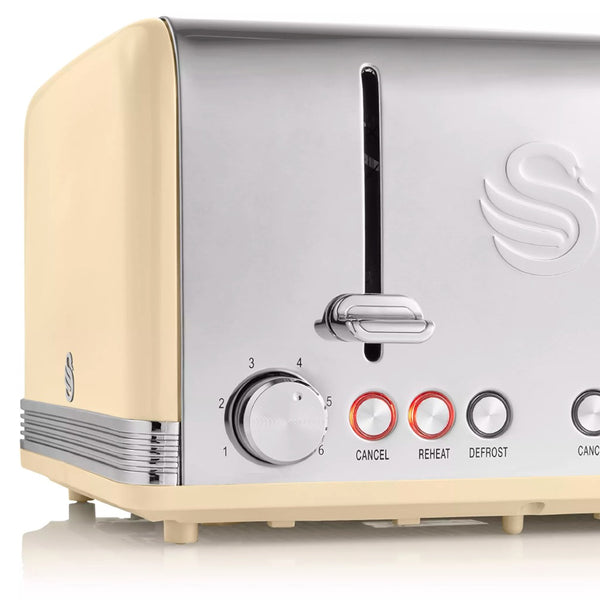 Swan Retro Cream 4 Slice Toaster | Dual Controls, Variable Browning