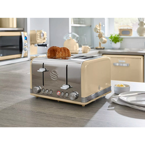Swan Retro Cream 4 Slice Toaster | Dual Controls, Variable Browning