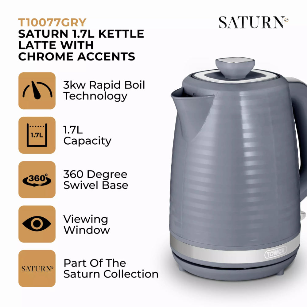 Tower Saturn Chrome Kettle | 1.7L, Grey, Cordless