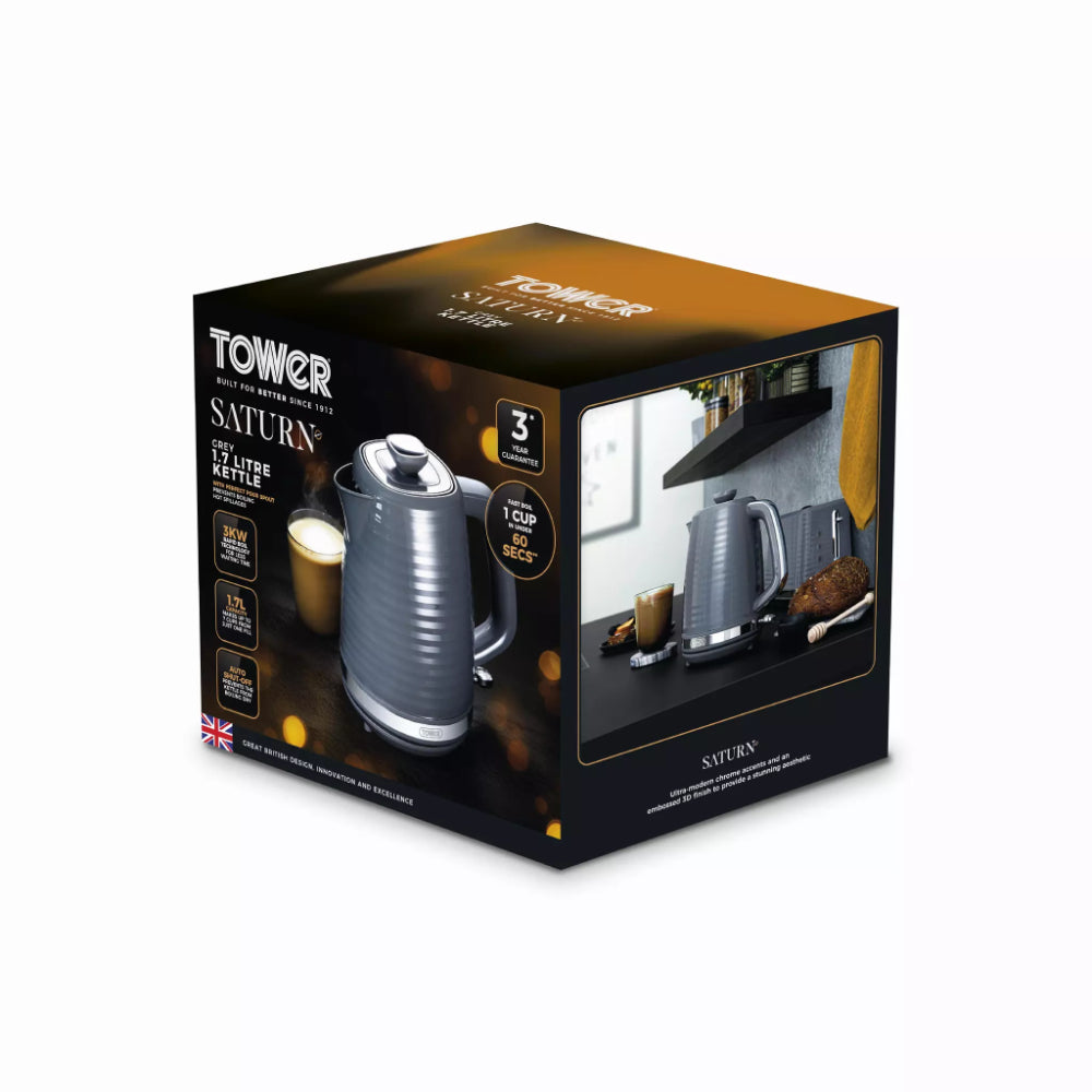 Tower Saturn Chrome Kettle | 1.7L, Grey, Cordless