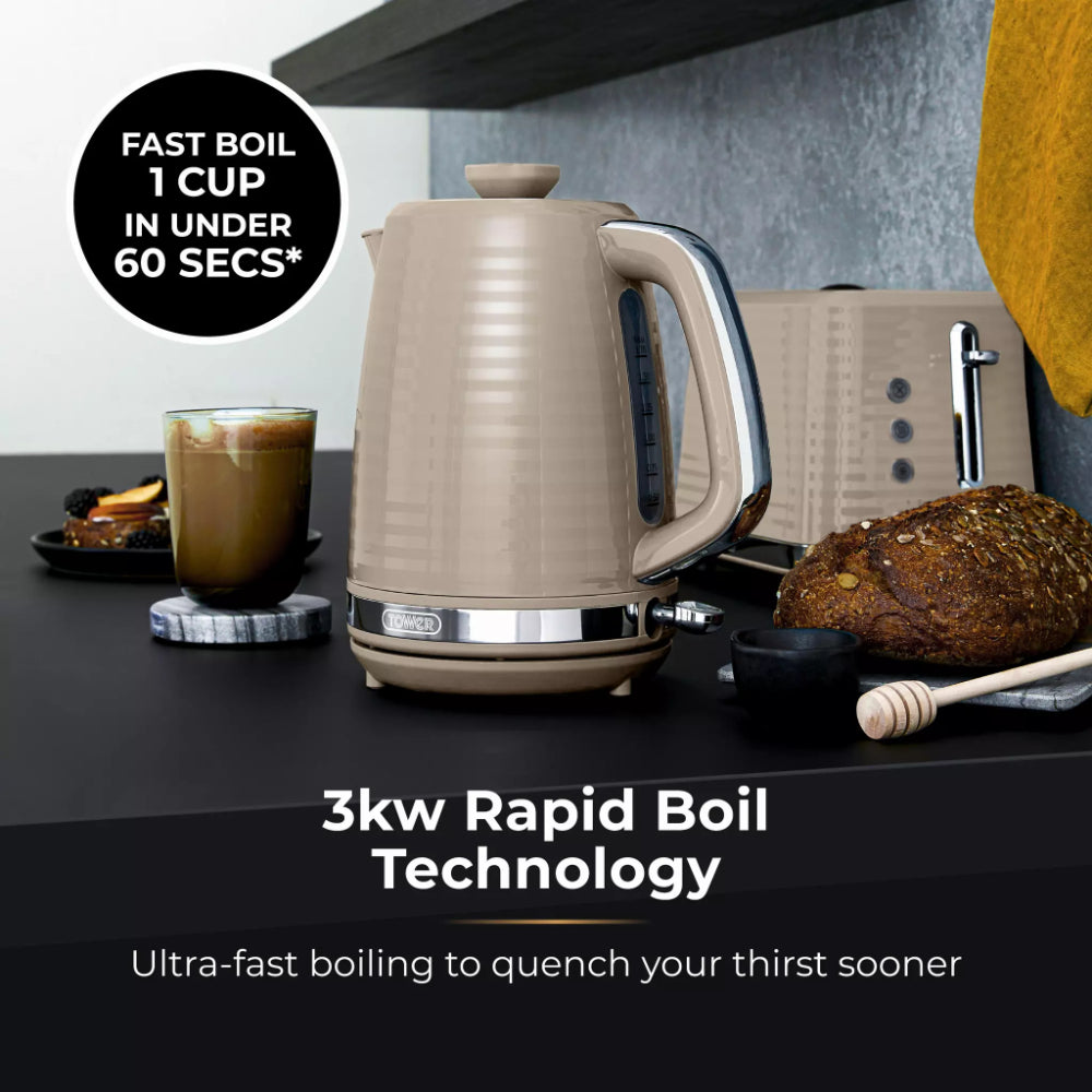 Tower Saturn Chrome Latte Kettle | 1.7L, Ribbed Body Design, Neutral Colour