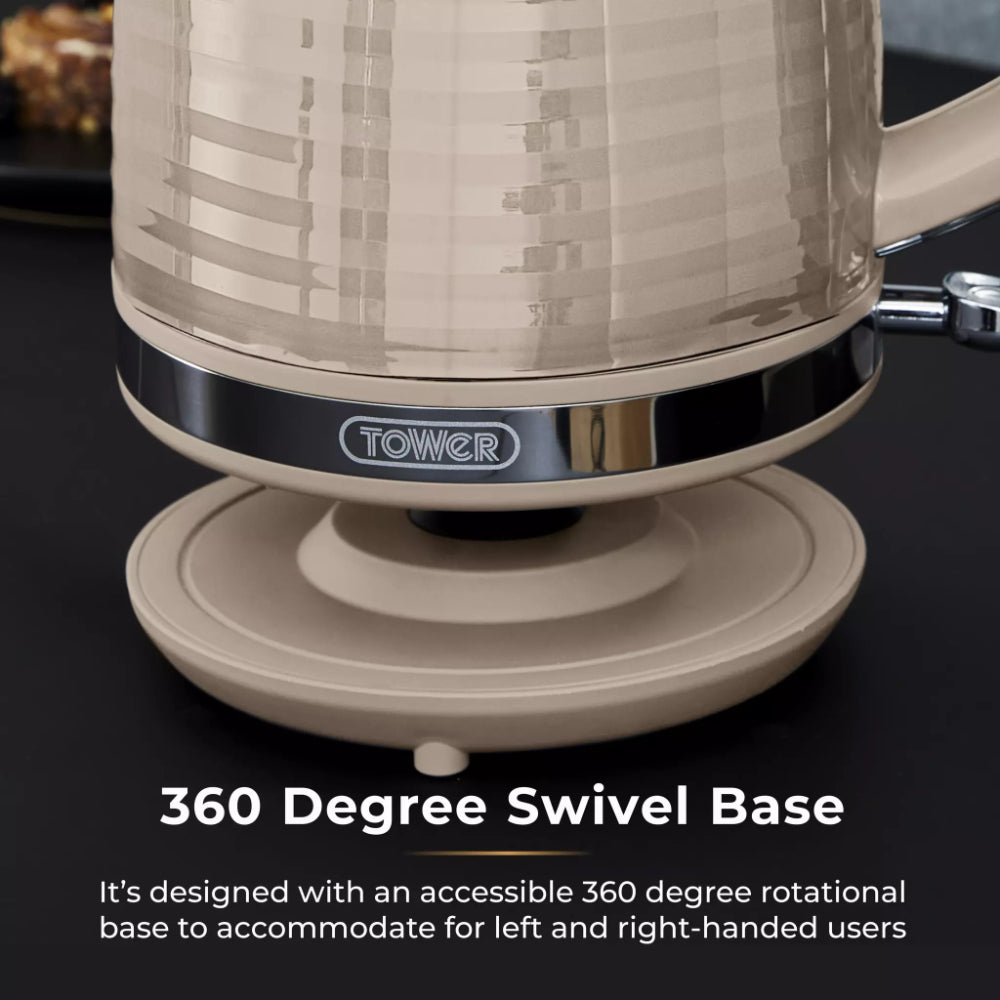 Tower Saturn Chrome Latte Kettle | 1.7L, Ribbed Body Design, Neutral Colour