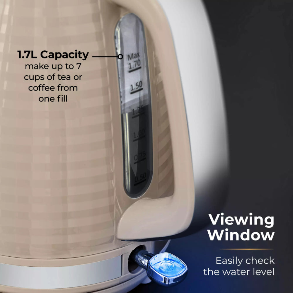 Tower Saturn Chrome Latte Kettle | 1.7L, Ribbed Body Design, Neutral Colour
