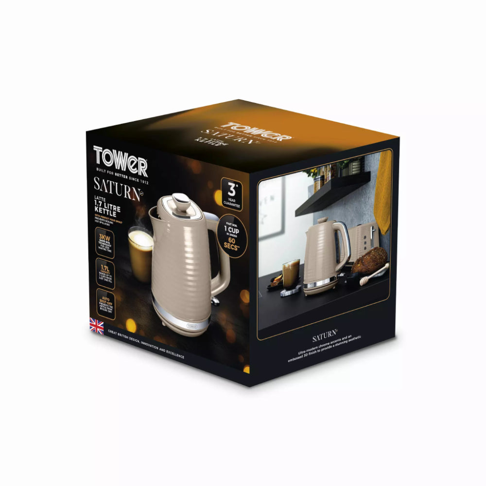 Tower Saturn Chrome Latte Kettle | 1.7L, Ribbed Body Design, Neutral Colour
