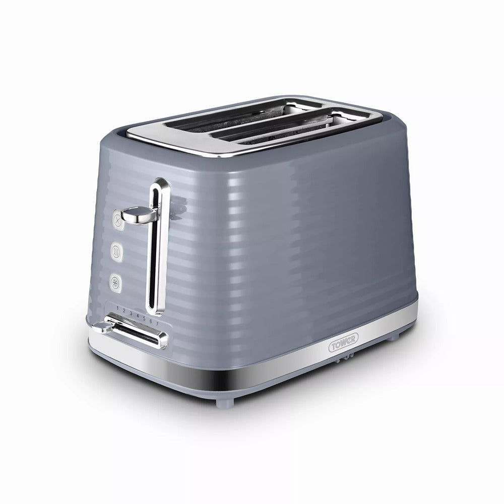 Tower Saturn Grey 2 Slice Toaster | Defrost, Reheat, Wide Slots