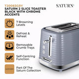 Tower Saturn Grey 2 Slice Toaster | Defrost, Reheat, Wide Slots
