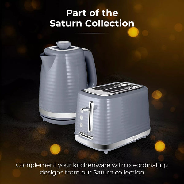 Tower Saturn Grey 2 Slice Toaster | Defrost, Reheat, Wide Slots