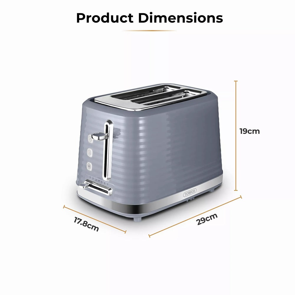 Tower Saturn Grey 2 Slice Toaster | Defrost, Reheat, Wide Slots