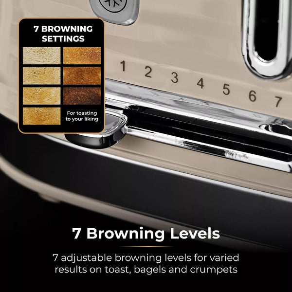 Tower Saturn Latte Beige 2 Slice Toaster | Adjustable Browning, Crumb Tray