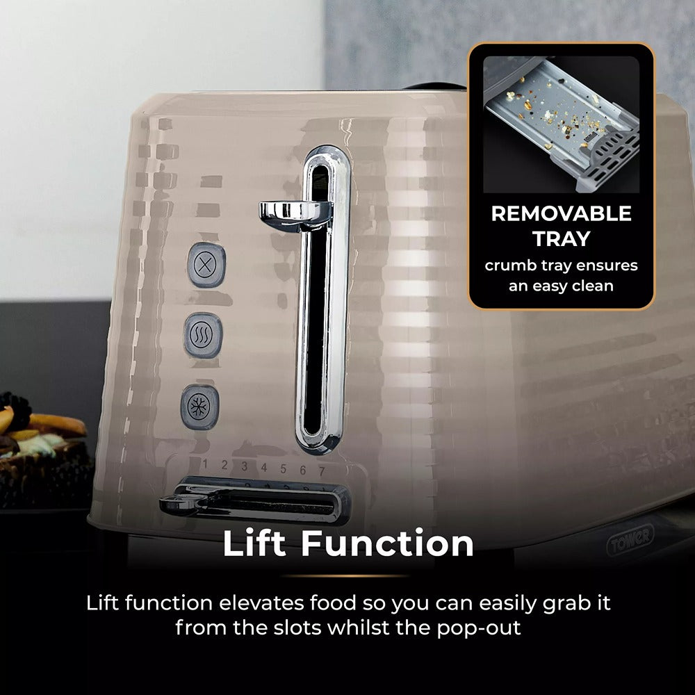 Tower Saturn Latte Beige 2 Slice Toaster | Adjustable Browning, Crumb Tray