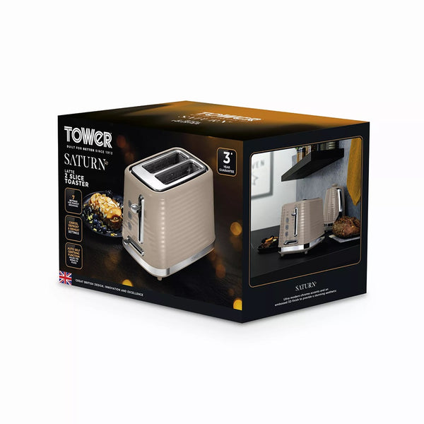 Tower Saturn Latte Beige 2 Slice Toaster | Adjustable Browning, Crumb Tray
