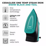 Tower Ceraglide 1 Temp Steam Iron | 3100W, Anti-Calc, Anti-Drip, Teal and Black