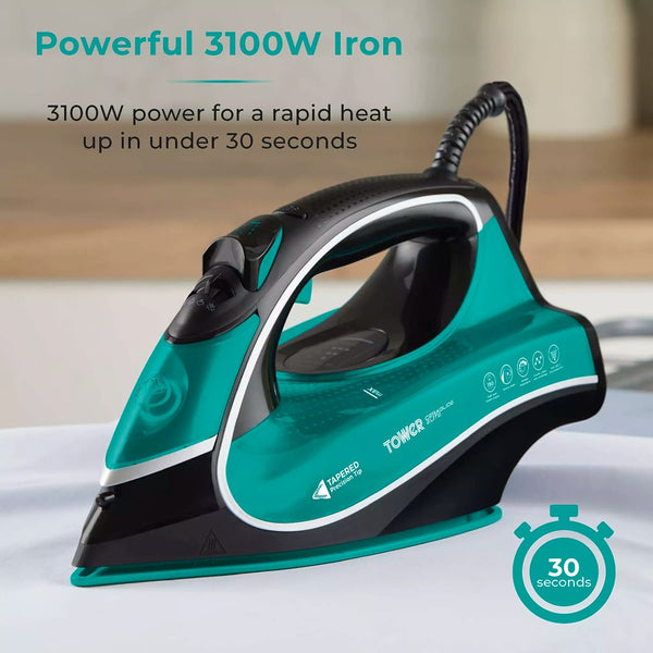 Tower Ceraglide 1 Temp Steam Iron | 3100W, Anti-Calc, Anti-Drip, Teal and Black