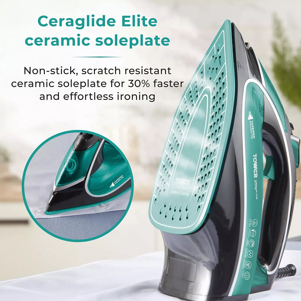 Tower Ceraglide 1 Temp Steam Iron | 3100W, Anti-Calc, Anti-Drip, Teal and Black