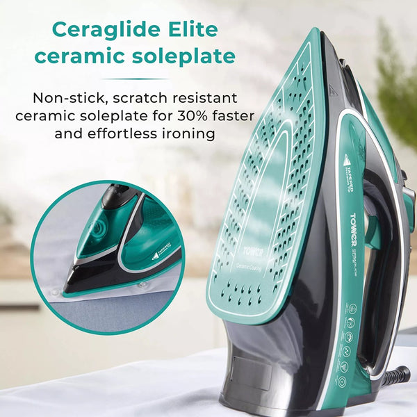 Tower Ceraglide 1 Temp Steam Iron | 3100W, Anti-Calc, Anti-Drip, Teal and Black