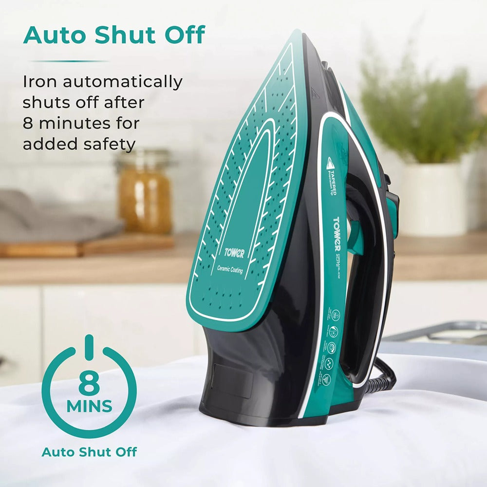 Tower Ceraglide 1 Temp Steam Iron | 3100W, Anti-Calc, Anti-Drip, Teal and Black
