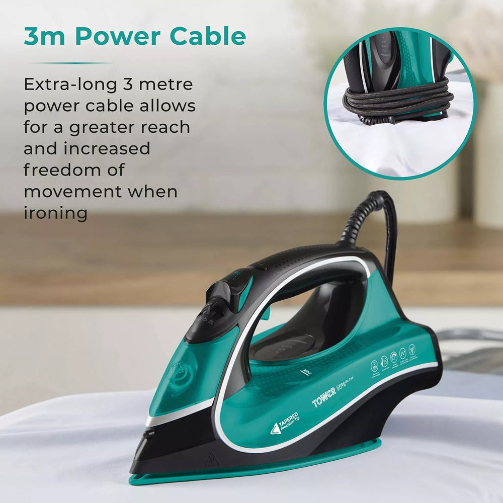 Tower Ceraglide 1 Temp Steam Iron | 3100W, Anti-Calc, Anti-Drip, Teal and Black