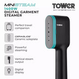 Tower Handheld Garment Steamer | Black and Teal, Brush Attachment