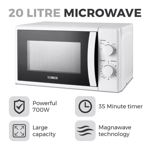 Tower Manual Microwave | 700W, 35-Minute Timer, White
